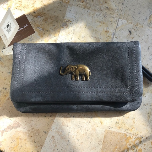 Francesca's Collections Handbags - Grey elephant clutch w chain strap